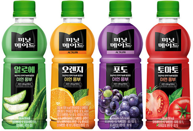미닛메이드 4종세트 6+6+6+6 시그니처 오렌지 포도 토마토 알로에 주스 350ml