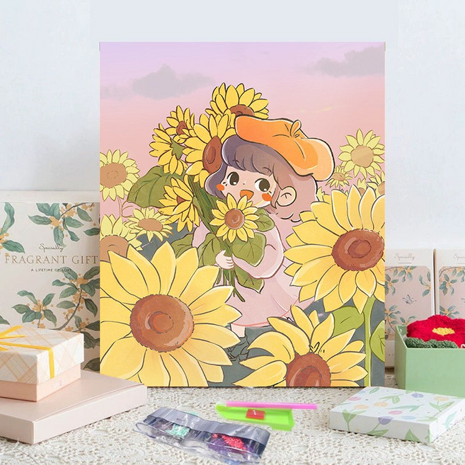 STPT 산수 풍경화 액자 보석십자수 캔버스형 DIY 키트, 30x40, 린R027