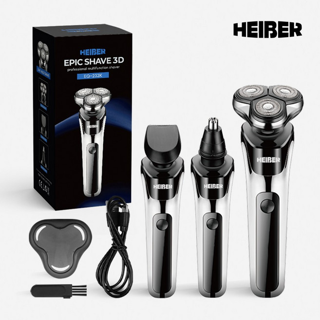 헬릭스케어 에픽쉐이브 남자 전기 면도기 충전식 생활방수 건식 습식 면도기, 블랙, EQ-232K