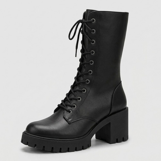 타니즈 론토 여성 통굽 레이스업 지퍼 미들 워커 부츠 (7.5cm)