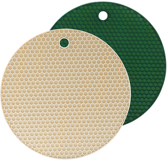 코코 실리콘 원형 냄비 받침, 아이보리 + 그린, 2개