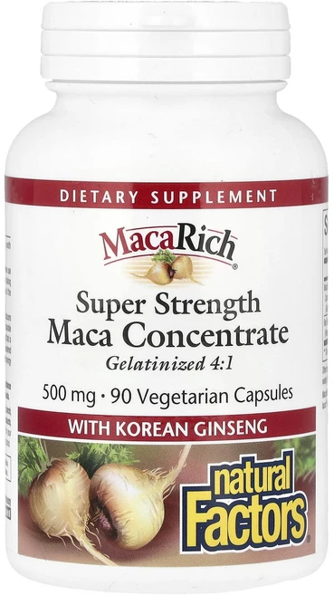 Natural Factors Maca Rich® 한국 인삼 함유 마카 농축물 초강력 베지 캡슐 90정, NaturalFactorsMacaRich한국인삼함유마카, 1개 - 쿠팡