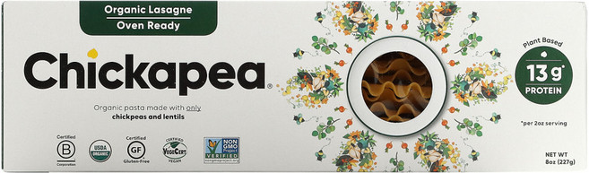 Chickapea 유기농 라자냐 227g(8oz) 1팩, 227g, 1개