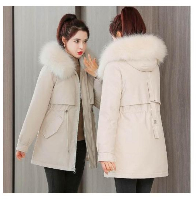 防風防水保暖外套女款 大尺碼禦寒連帽鋪棉外套 韓版休閒中長版羽絨外套