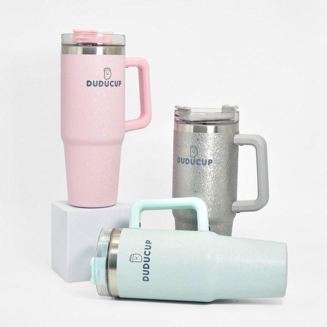 대용량 휴대용 차량용 손잡이 트라이탄뚜껑 보온 보냉 텀블러, 1개, 887ml, 핑크