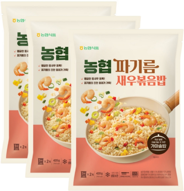 농협 국산파기름 통새우볶음밥 2인(개별포장), 3개, 420g