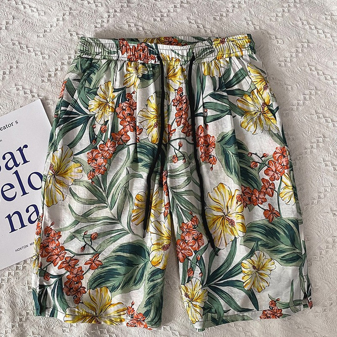 【九色印花】沙灘褲 男士短褲 花短褲 沙灘褲男 休閒短褲 寬鬆薄款 腰部抽繩 速乾透氣 夏季度假海邊必備