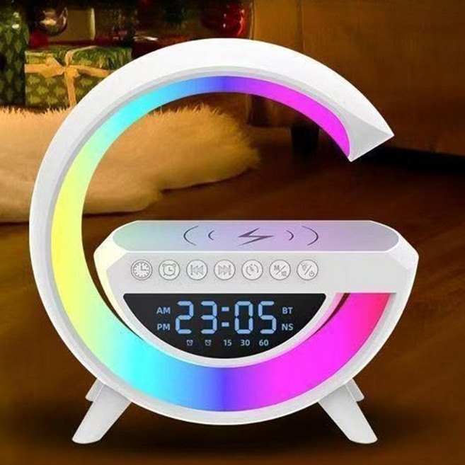 BIKASU 다기능 블루투스 스피커 5.3 LED 무드등 탁상시계 데스크 가전, 화이트, BT3401