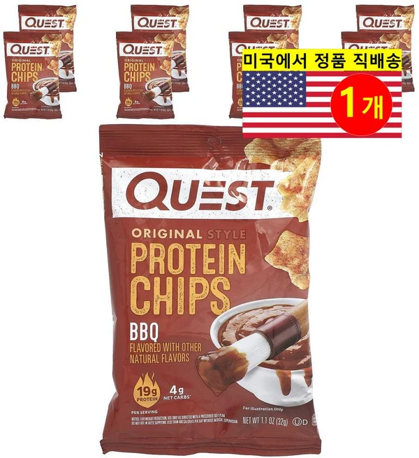 Quest Nutrition 건강 간식 프로틴 에너지 영양 보충 스낵 오리지널 스타일 바비큐 프로틴 칩 8개입 256g 1개 - 쿠팡