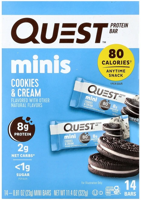 Quest Nutrition 미니스 프로틴바 쿠키 크림 바 14개 각 23g(0.81온스) - 쿠팡