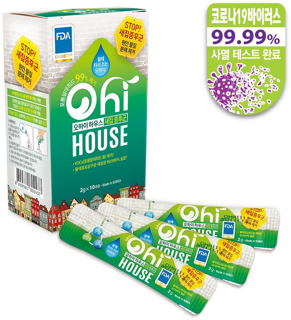 오하이하우스 새집증후군 제거제 500mL(1포 500mL *10포입:포름알데히드 99%제거 코로나19 바이러스 99.99% 사멸 테스트 완료 제품 ph농동 6(중성) 48ppm), 500ml