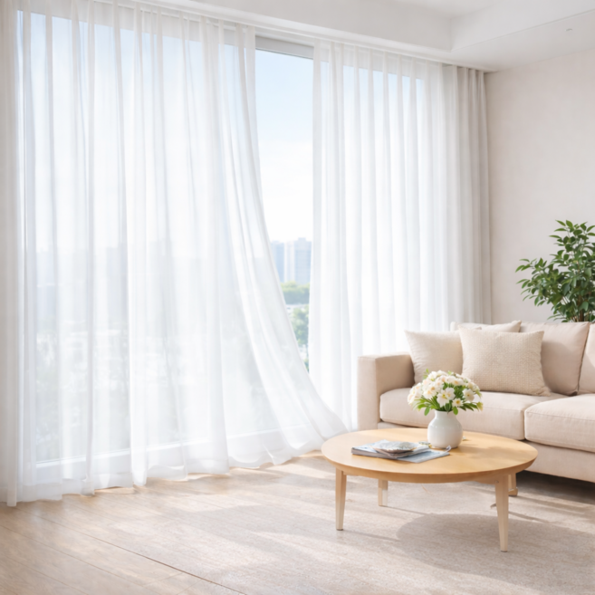 형상기억 나비주름 쉬폰 속커튼 210x230 2장세트