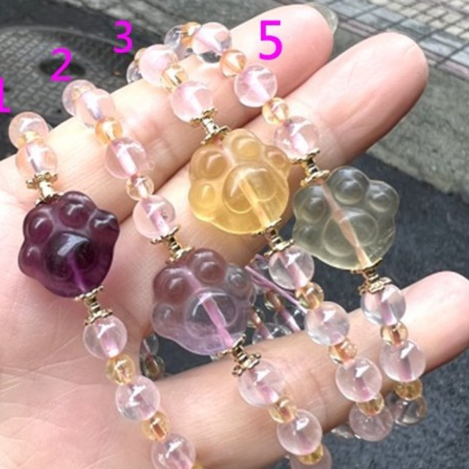 亮晶晶彩螢石粉晶黃水晶手鍊 貓爪狐狸造型