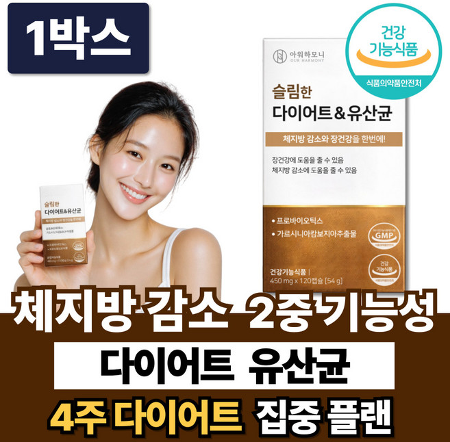 체지방 감소 다이어트 유산균 중년 내장지방 복부지방 뱃살 보조제 /12개구매 리셋90 증정, 1박스, 120정