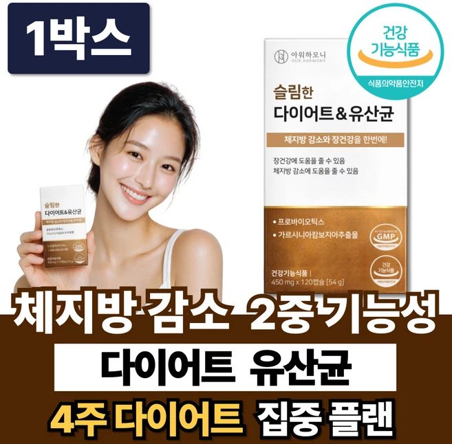 체지방 감소 다이어트 유산균 중년 내장지방 복부지방 뱃살 보조제 /12개구매 리셋90 증정, 1박스, 120정 - 쿠팡