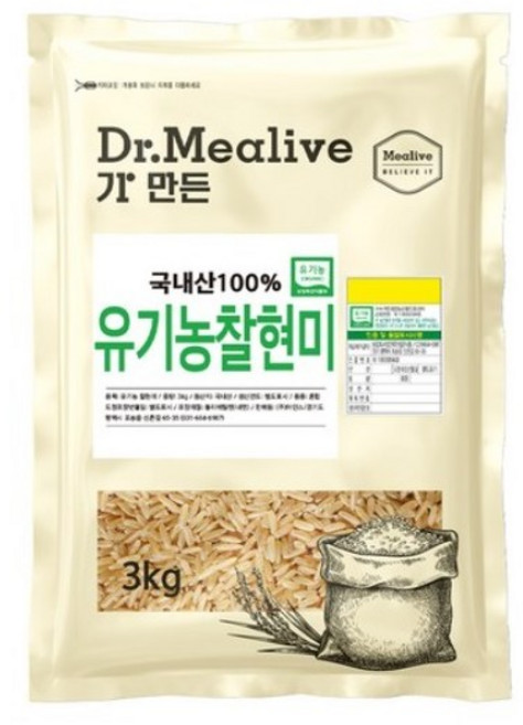 밀리브 유기농 찰현미, 3kg, 1개