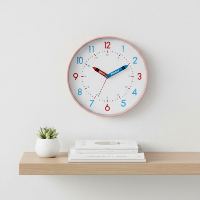 하트위스퍼 교육용 파스텔 벽시계 어린이 무소음 북유럽 감성, 핑크
