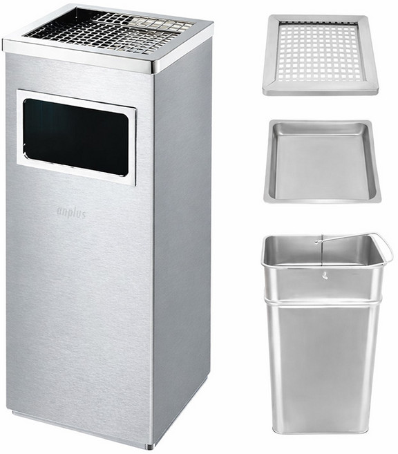 앙플러스 스텐리스 사각 재떨이 대형, 1개, 실버