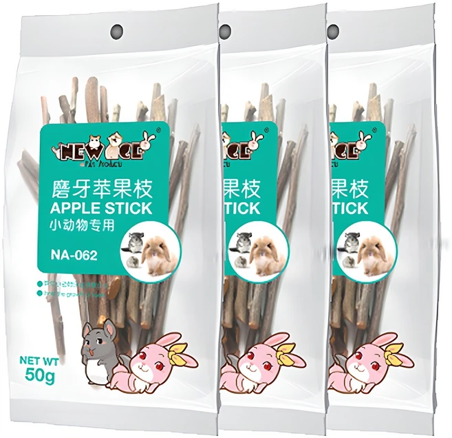 뉴에이지 사과나무스틱 소동물 이갈이용 50g, 3개 - 쿠팡