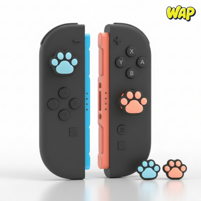 WAP 닌텐도 스위치2 악세사리 조이콘 스틱커버 스틱캡 보호 세트, 1세트, 고양이발바닥(블랙), 스위치2 조이콘