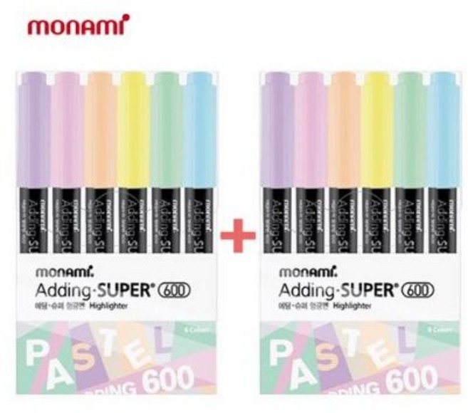 모나미 에딩슈퍼 형광펜 600 파스텔 6색 X 2개묶음, 기본