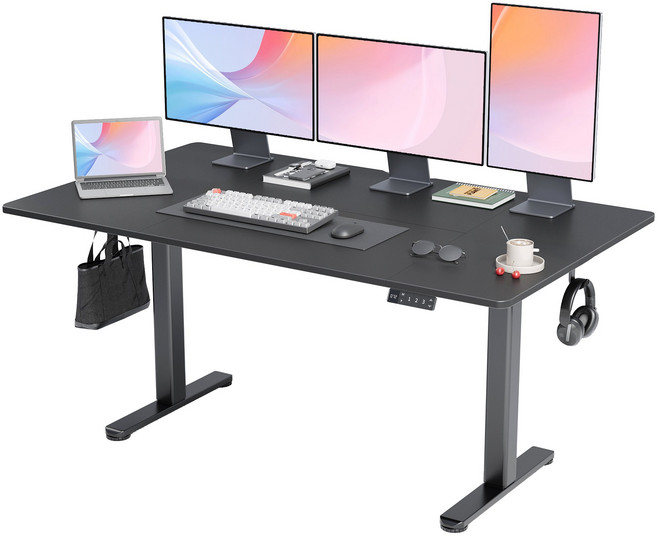 와이드상판 모션데스크 높이조절 전동책상 공부 사무용 조절 스탠드 테이블, 블랙