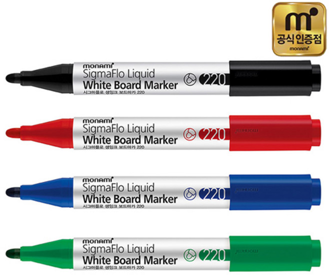 모나미 시그마플로 생잉크 보드마카 220 (4색 택1) 둥근닙 생잉크타입 진하고선명한색상, 블랙, 블랙