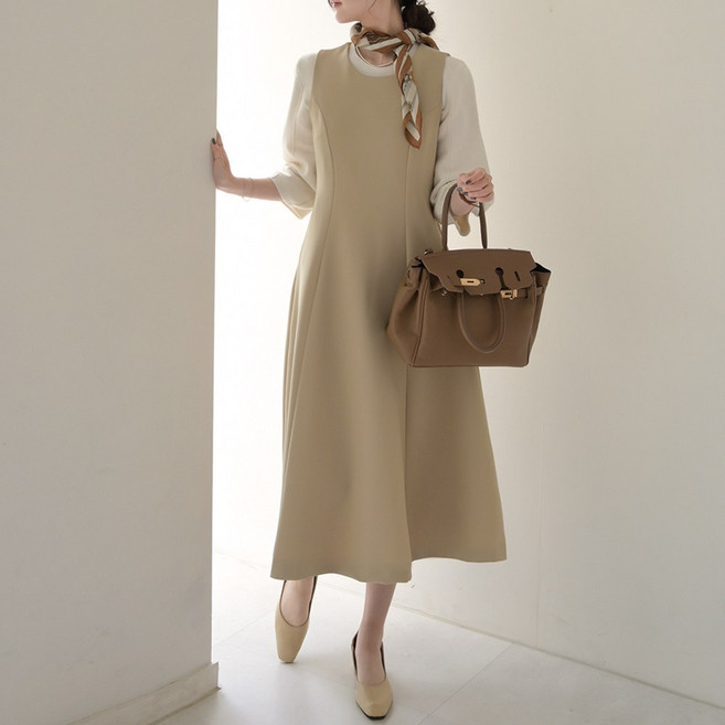 데일리앤 베를린 뷔스티에 플레어 벨트 세트 하객룩 원피스 지퍼 레이어드 봄 가을 사계절