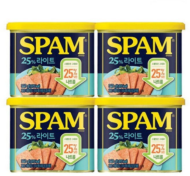 CJ제일제당 스팸 마일드 25 라이트 340g 4개