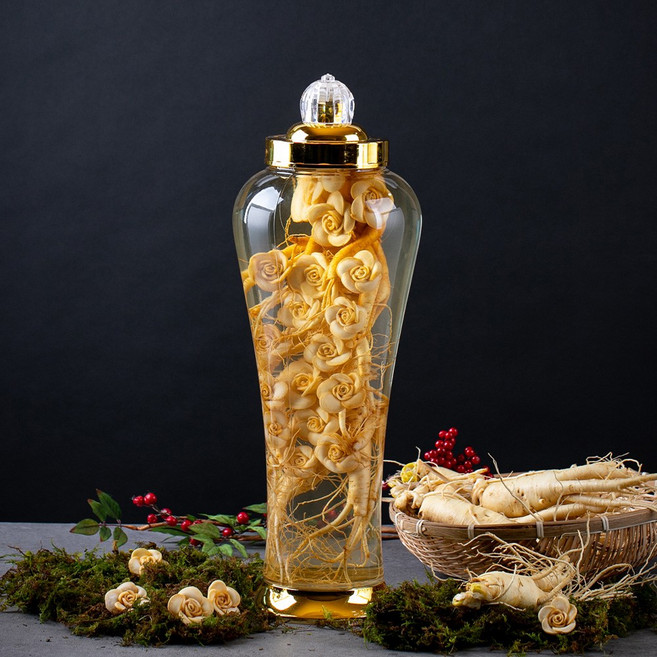 인삼주 키트 5.7L(담금병+세척인삼3뿌리+인삼꽃 18송이) VVIP골드플라워 담금주 인삼꽃주 수삼꽃 수삼주 어버이날 명절 재료 설날 추석 수삼꽃 인삼술, 1개, 5.7L