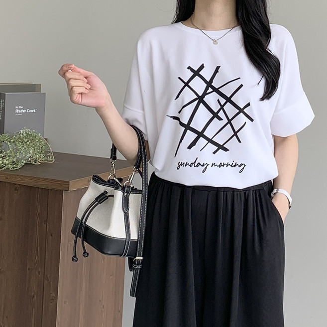 [행복여] 샵 레터링 루즈핏 반팔 티셔츠