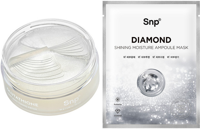 Snp 브라이트닝 2종 set ( 글루타치온 아이패치 + 다이아몬드 앰플 마스크 10매), 1개