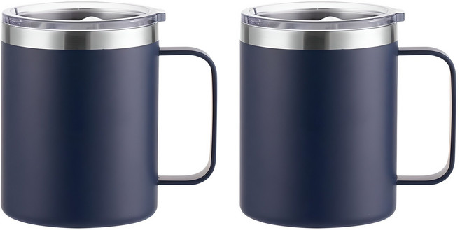 1+1 강력 보온 머그컵 텀블러 세트 뚜껑있는 머그 잔 스텐 보냉 컵 물컵 뚜껑 손잡이 스텐컵 보틀 병 컵텀블러 뚜껑컵 텀블러컵 리유저블 보온컵 2p 커플 물병 휴대용, 네이비, 1세트, 450ml, R99858N(네이비 2개입