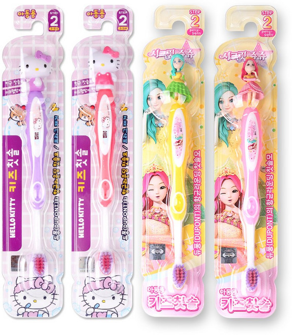 헬로키티 피규어 칫솔 2단계 2개 + 시크릿쥬쥬 피규어 칫솔 2단계 2개, 1개