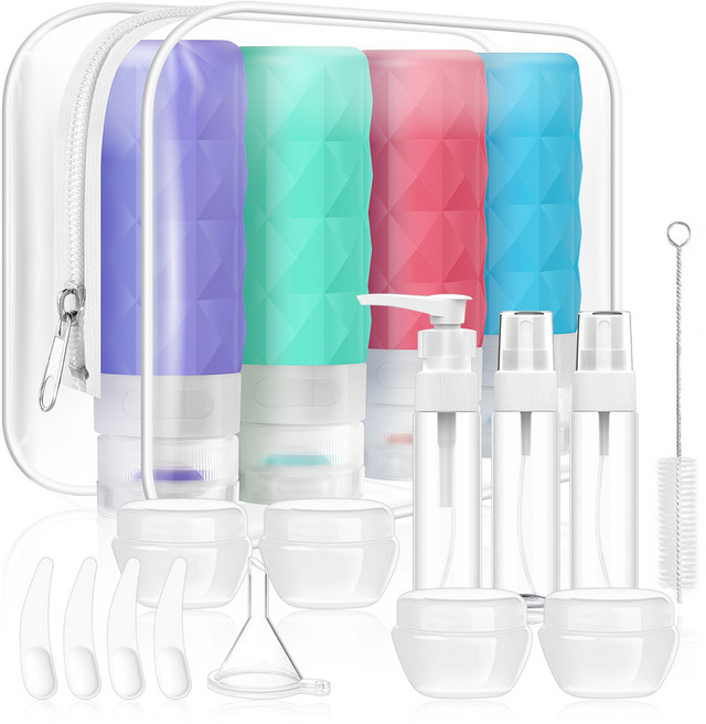 AMNCML 여행용 실리콘 공병 세트 누수방지 화장품용기 90ml 샴푸 로션 소분용기 출장 여행 기내용 다회용 세척 간편 부드러운 실리콘 20개입, 1개