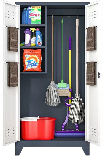 스테인레스 학교 공장 위생 보관 정리 산업용 공간 보관함 수납 청소도구함 매장 스텐 화장실, 10. 1850x800x500 청소 캐비닛의 회색과 흰