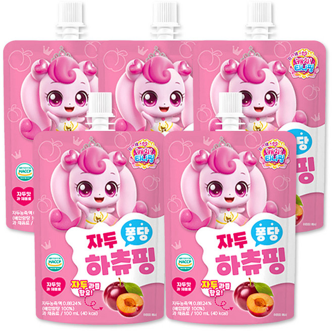 캐치티니핑 퐁당 음료수 하츄핑 자두맛, 5개, 100ml