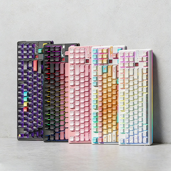 [스마트박스]AULA 독거미 F87Pro V2 기계식키보드 무선 커스텀 3모드 블루투스 컴퓨터 게이밍 전용 측면각인, 해당축, 대종사 버전-화이트등고선