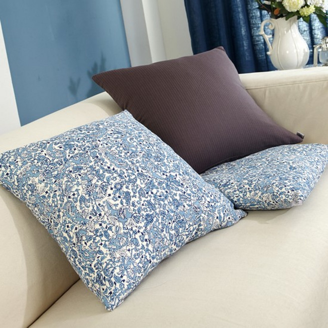 다하임 린넨 브로큰 블루 프린팅 쿠션커버+쿠션솜 50x50cm [1시주문건까지 당일출고]