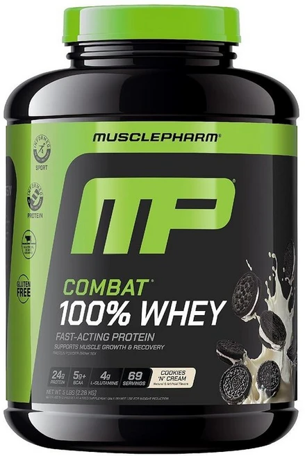 MusclePharm Combat 100% 유청 단백질 파우더 바나나 밀크 맛 분리 유청 단백질로 빠른 회복 및 근육 증가 여성 및 남성용 고단백질 파우더 글루텐 프리, 1개, 2.28kg - 쿠팡