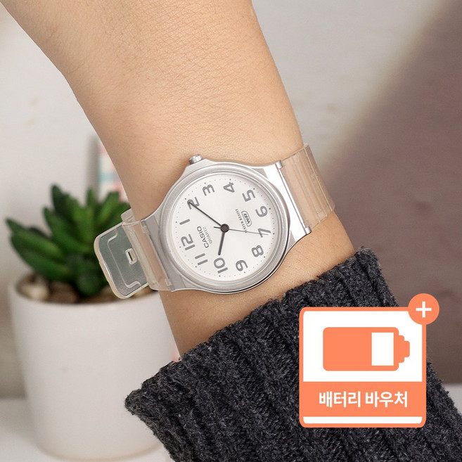 카시오 공용 투명밴드 학생 수험생 패션 아날로그 방수 손목시계 + 배터리 바우처