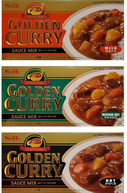 S&B 골든 커리 소스 믹스 마일드 미디엄 핫 및 7.8온스(3팩), S&B 골든 커리 소스 믹스 마일드 미디엄 핫 및 7., 221g, 3개