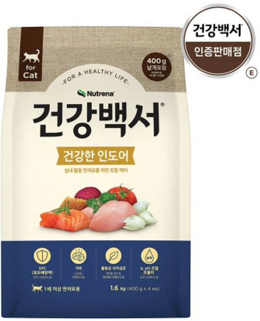 건강백서 캣 건강한 인도어 기능성 사료 1.6kg, 건강백서 건강백서 캣 건강한 인도어 1.6kg, 1개