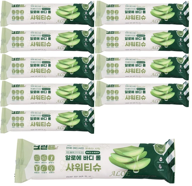 크린롤 빅사이즈 알로에 바디 롤 샤워티슈, 10개 - 쿠팡