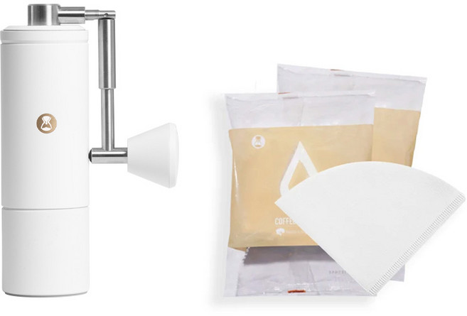 Timemore 栗子 C5 Pro 手搖磨豆機 義式/手沖兩用 進階版, 白色,泰摩01濾紙x2, 1個, 30ml