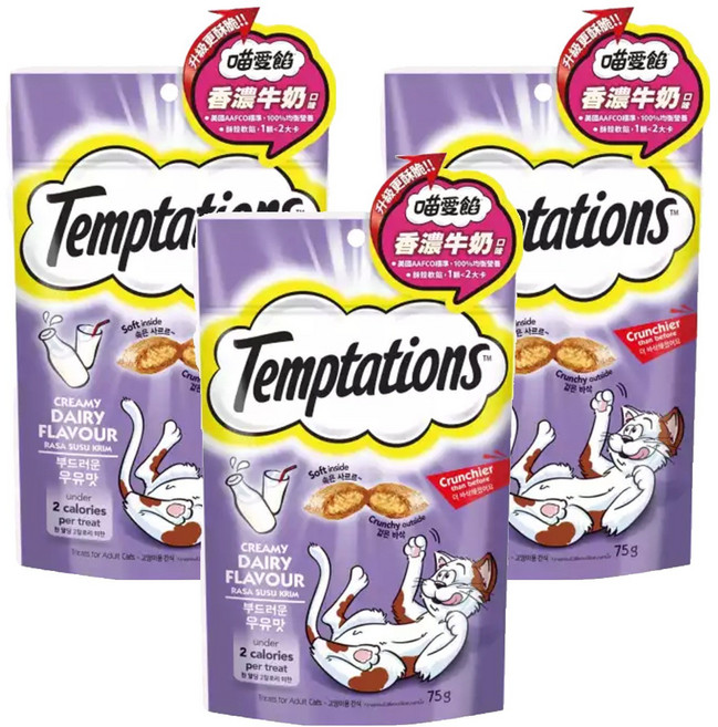 Temptations 喵愛餡 貓點心, 香濃牛奶口味, 75g, 3包