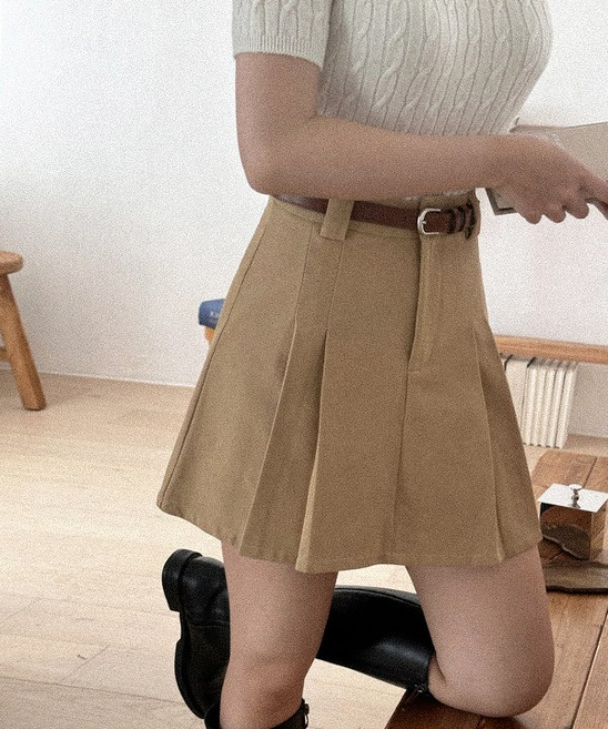 (S-2XL숏 베이직2가지기장) #노수선스커트# 에브리모먼트 올드머니룩 레이어드 플리츠 코튼 A라인 키작녀 키큰녀 핀턱 플리츠 치마바지 미니 스커트 (무료배송)