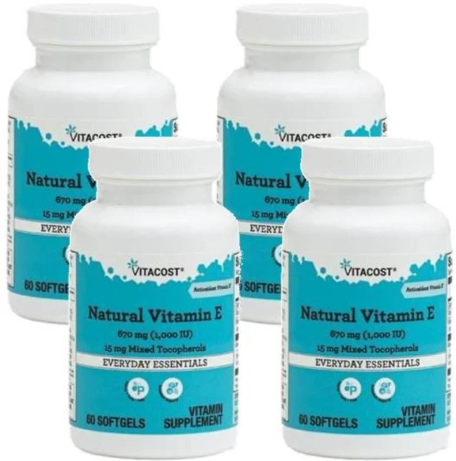 비타코스트 비타민 E 670mg(1000 IU) 15mg 혼합 토코페롤 소프트젤 60정, 4개 - 쿠팡