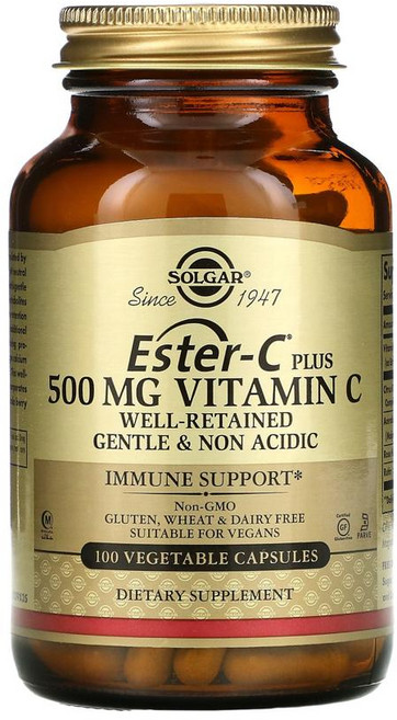 Solgar 솔가 비타민씨 500mg 100정 베지캡슐 비타민C 에스터C 감귤 바이오플라보노이드 아세로라 로즈힙 루틴 칼슘 아스코르브산염, 1개