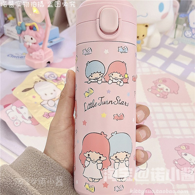9중 텀블러 시나모롤 쿠로미 마이멜로디 폼폼푸린 텀블러 물병 보온병 420ml 항공배송 다나에+Integrated International Trade Co. Ltd 머리핀, 8번 리틀트윈스타